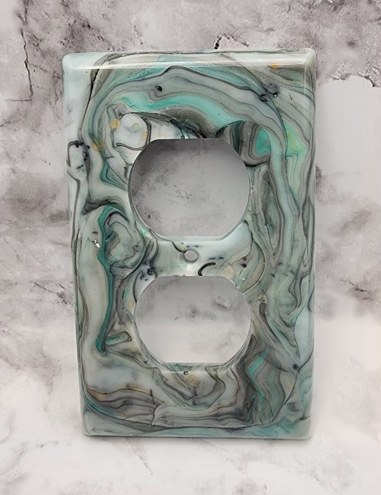 Teal/Black/White Marble Resin Outlet Cover