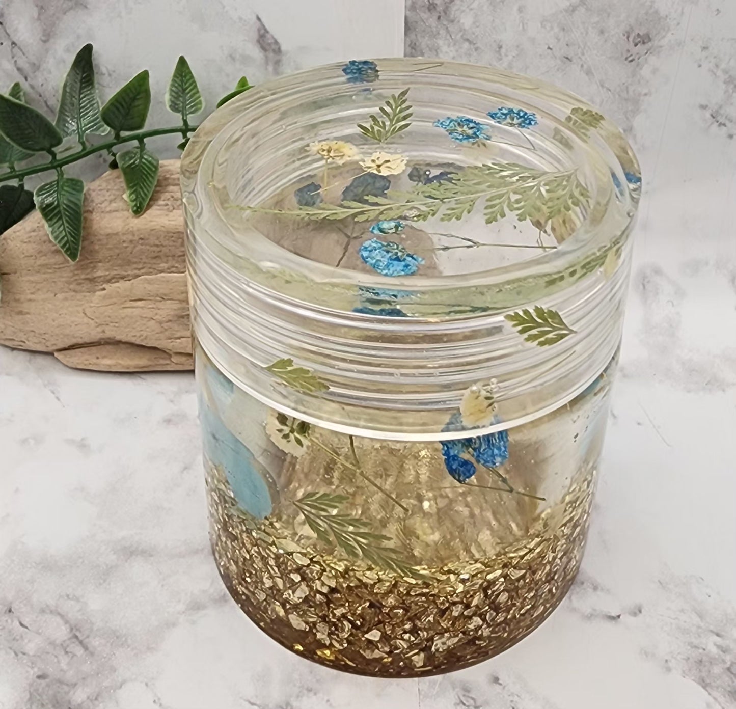 Dried Flowers and Gold Flakes Jar with Lid