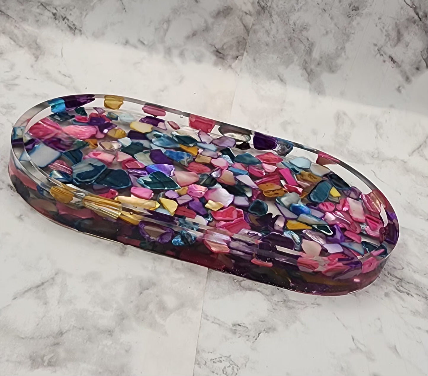 Multicolor Glass Mosiac Tiles Resin Vanity Tray