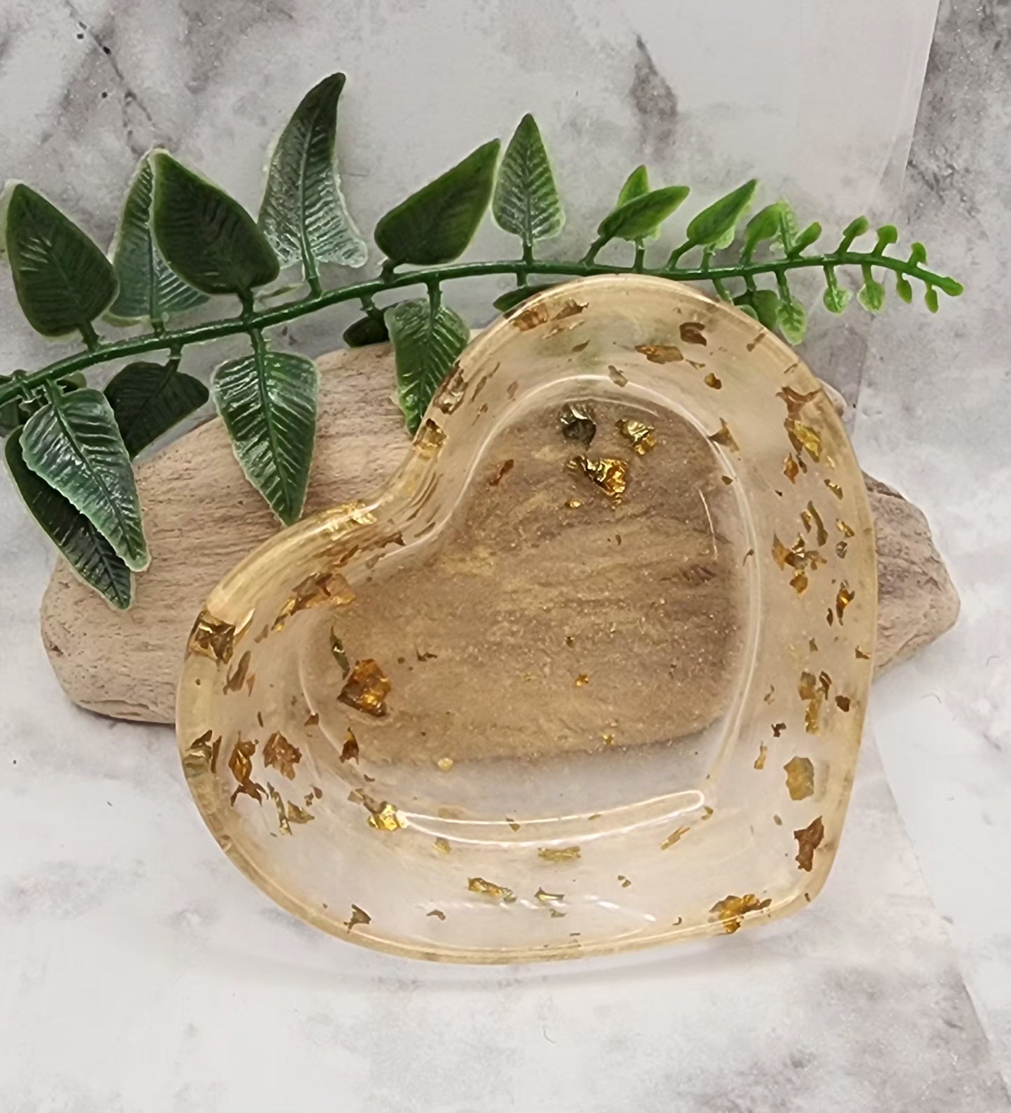 Gold Flake Heart Shaped Trinket Dish
