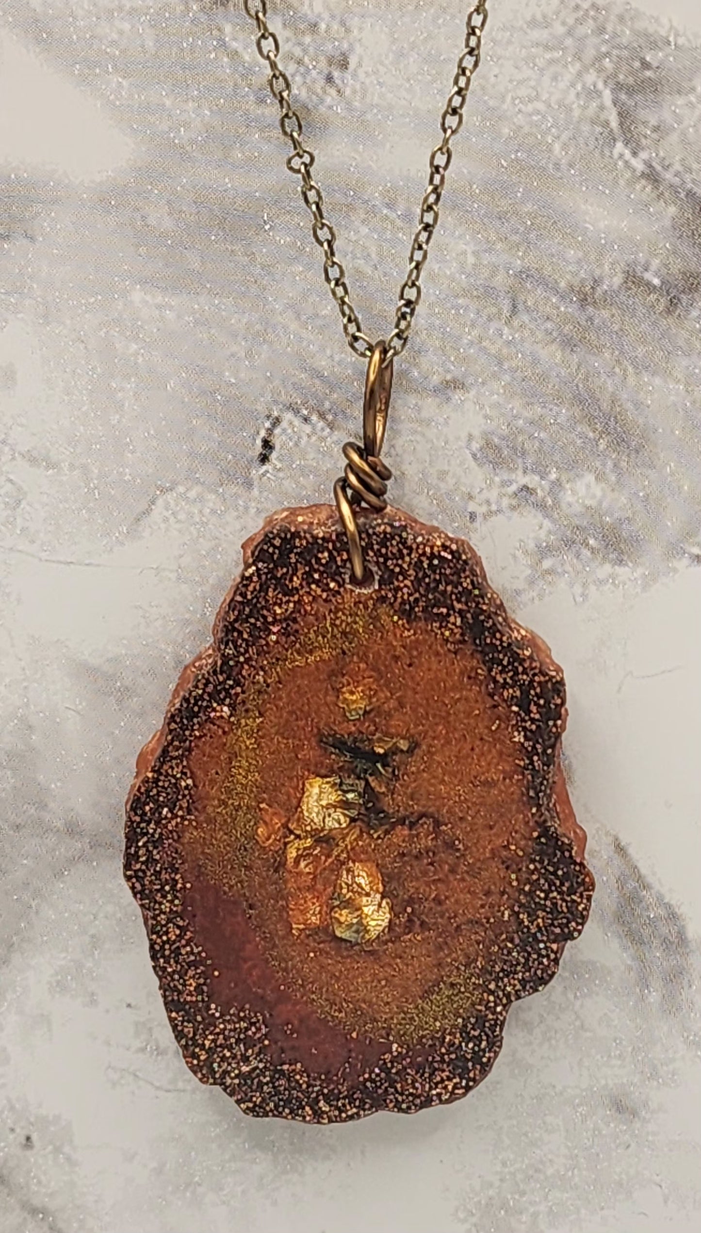 Rustic Sunset Geode Wire Wrapped Necklace