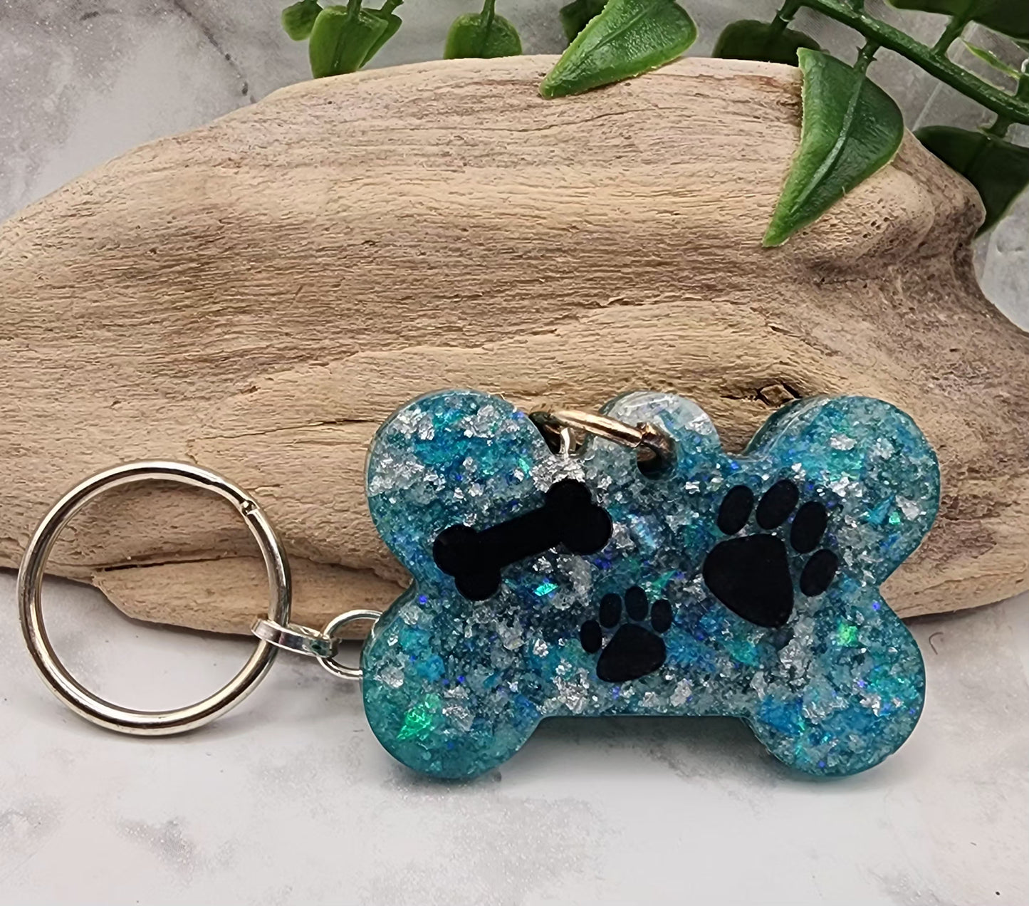 Blue Chunky Glitter Dog Keychain