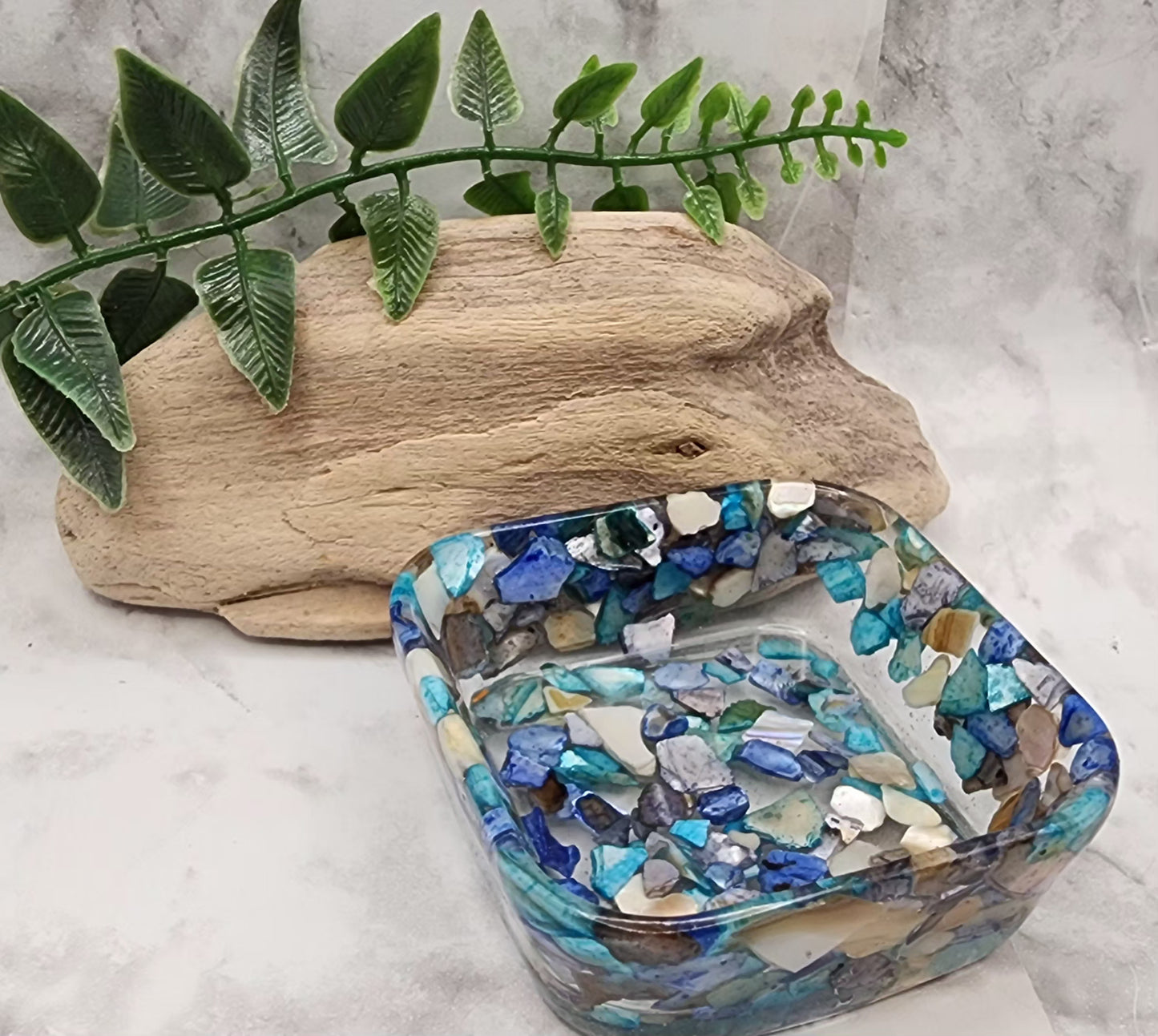 Blue Mosaic Tile Square Trinket Dish