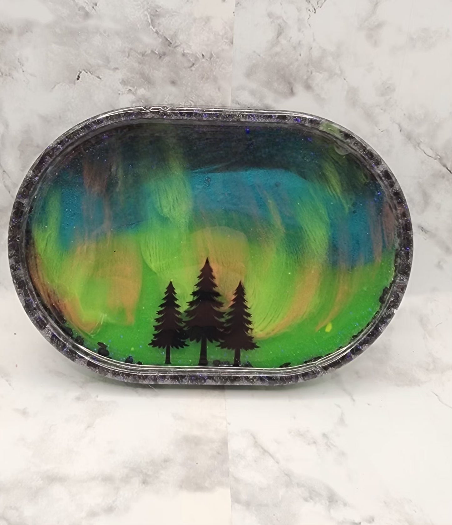Glow In The Dark Northern Lights Resin Vanity Tray