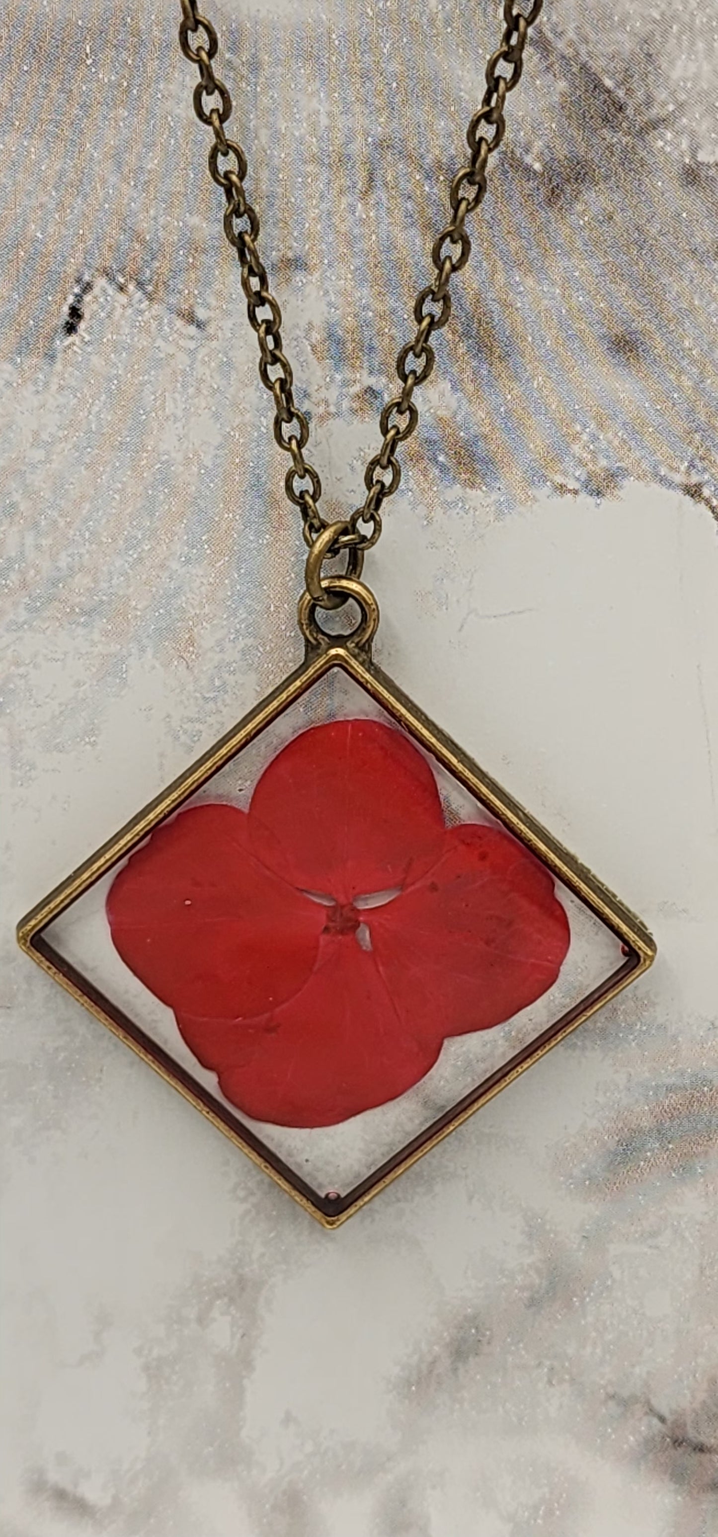 Dried Pressed Red Flower Resin Necklace