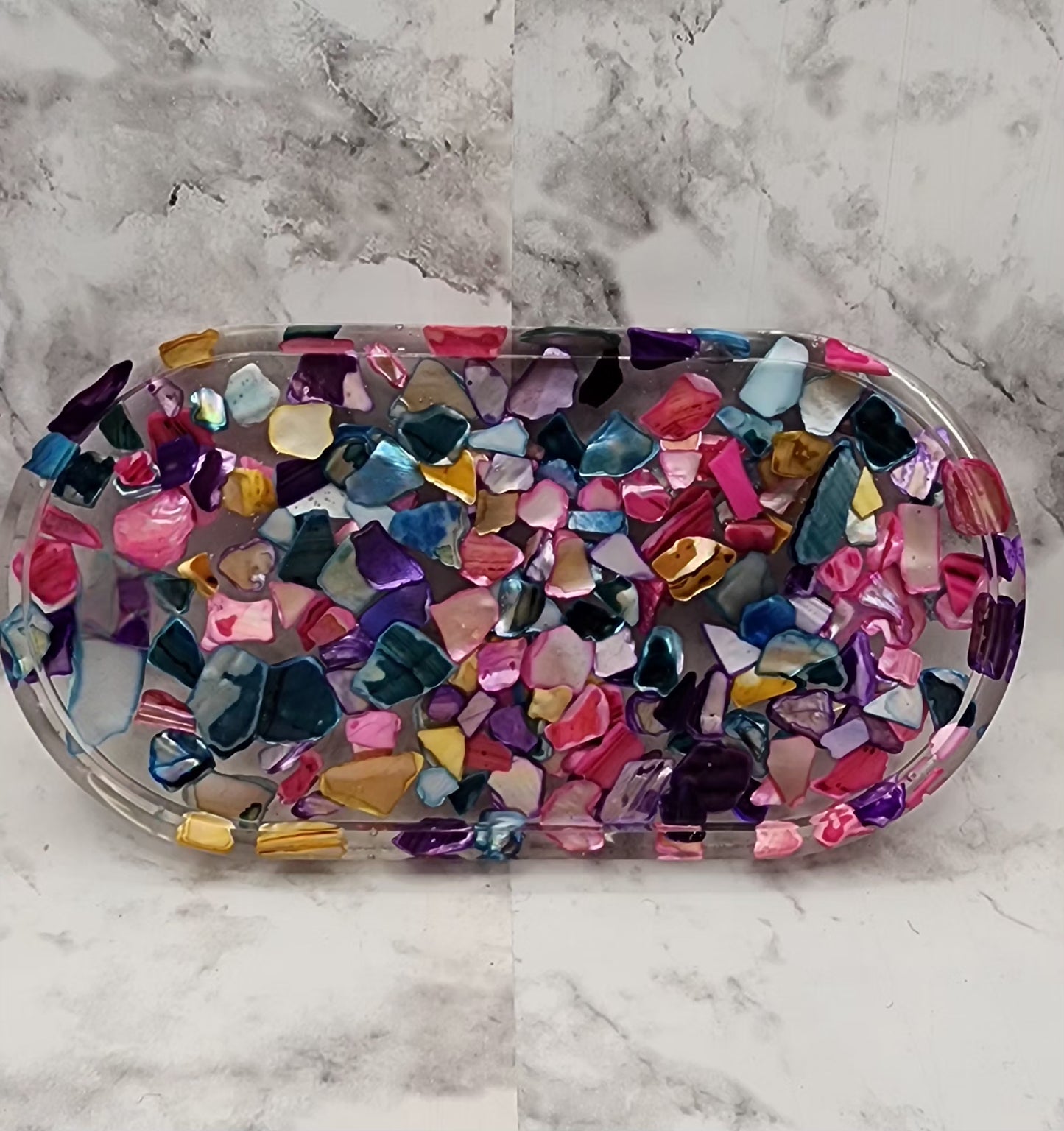 Multicolor Glass Mosiac Tiles Resin Vanity Tray