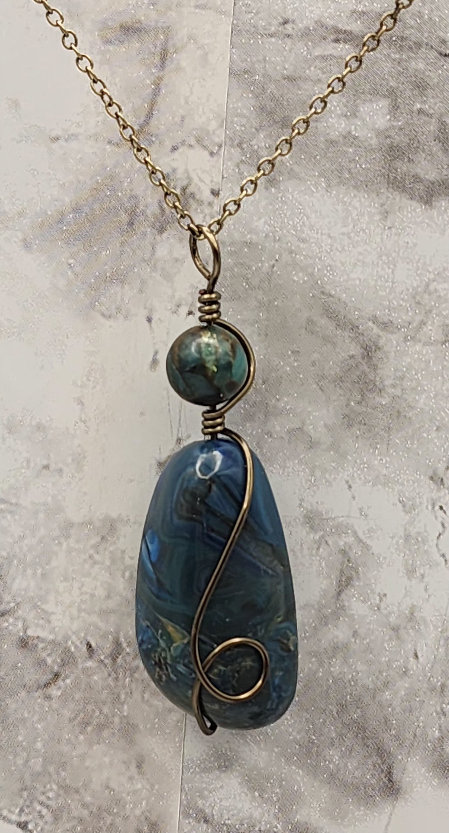 Sapphire Moon Vintage Bronze Wire Wrapped Necklace
