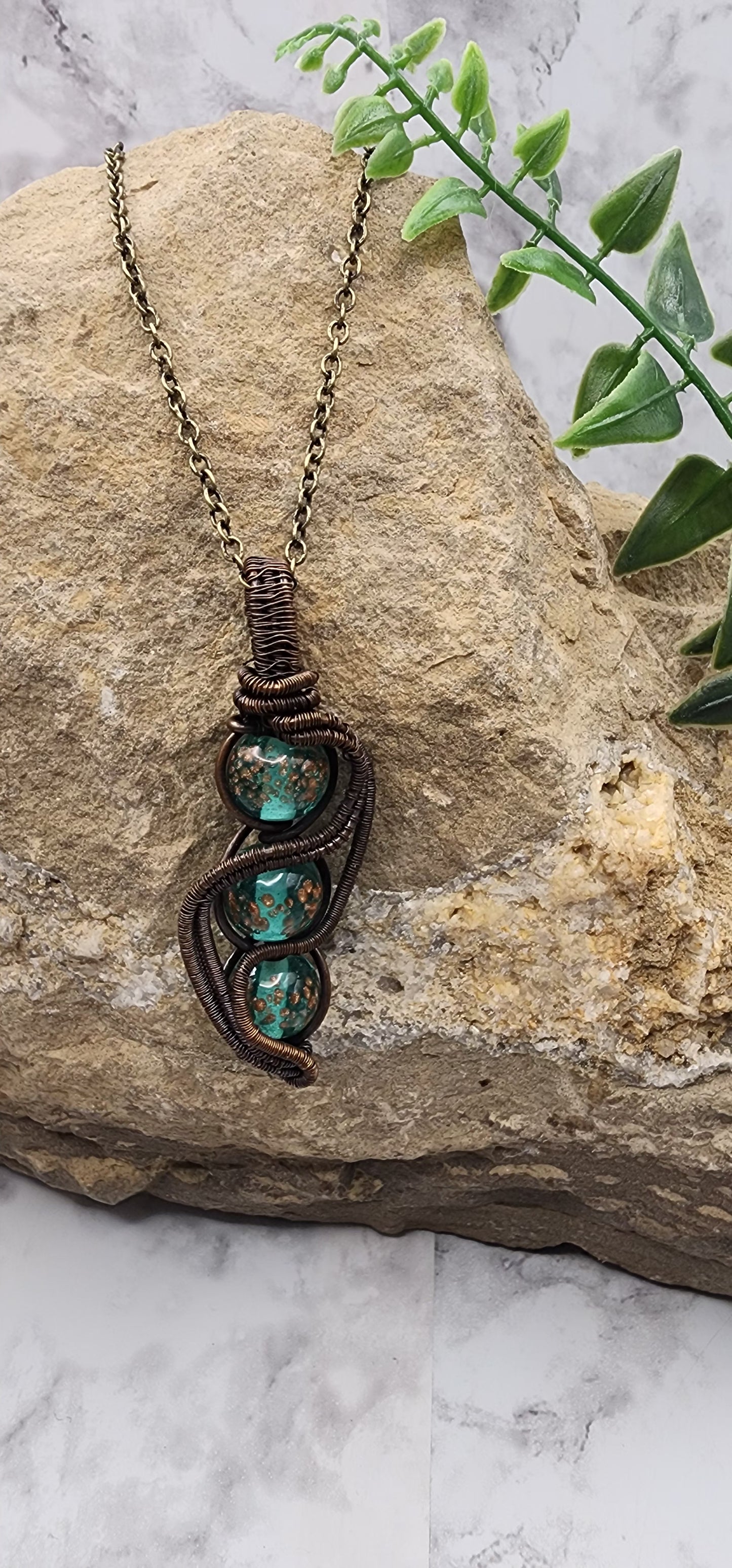 Lush Harmony Oxidized Copper Wire Wrapped Necklace