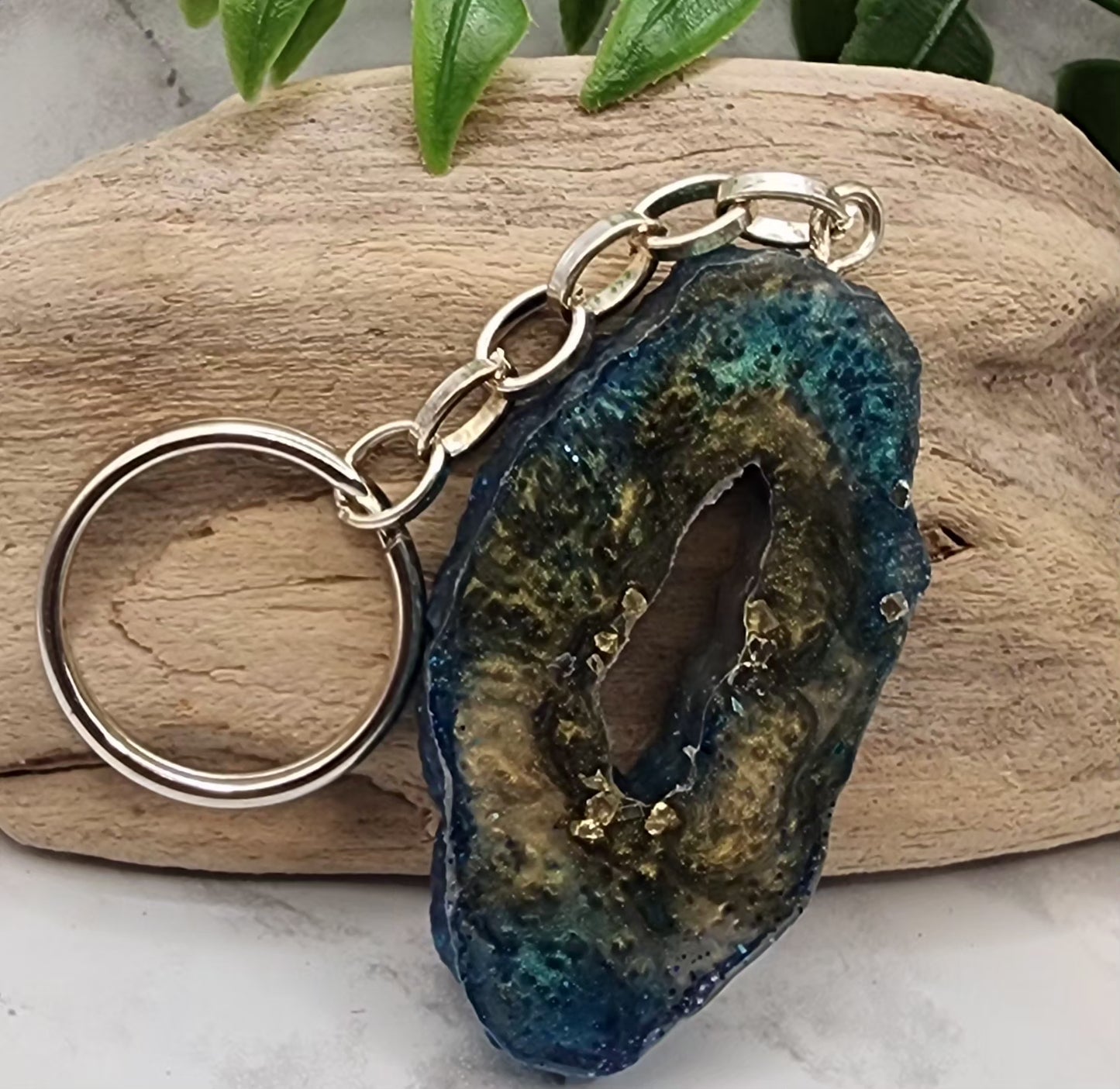 Azure Gold Geode Keychain