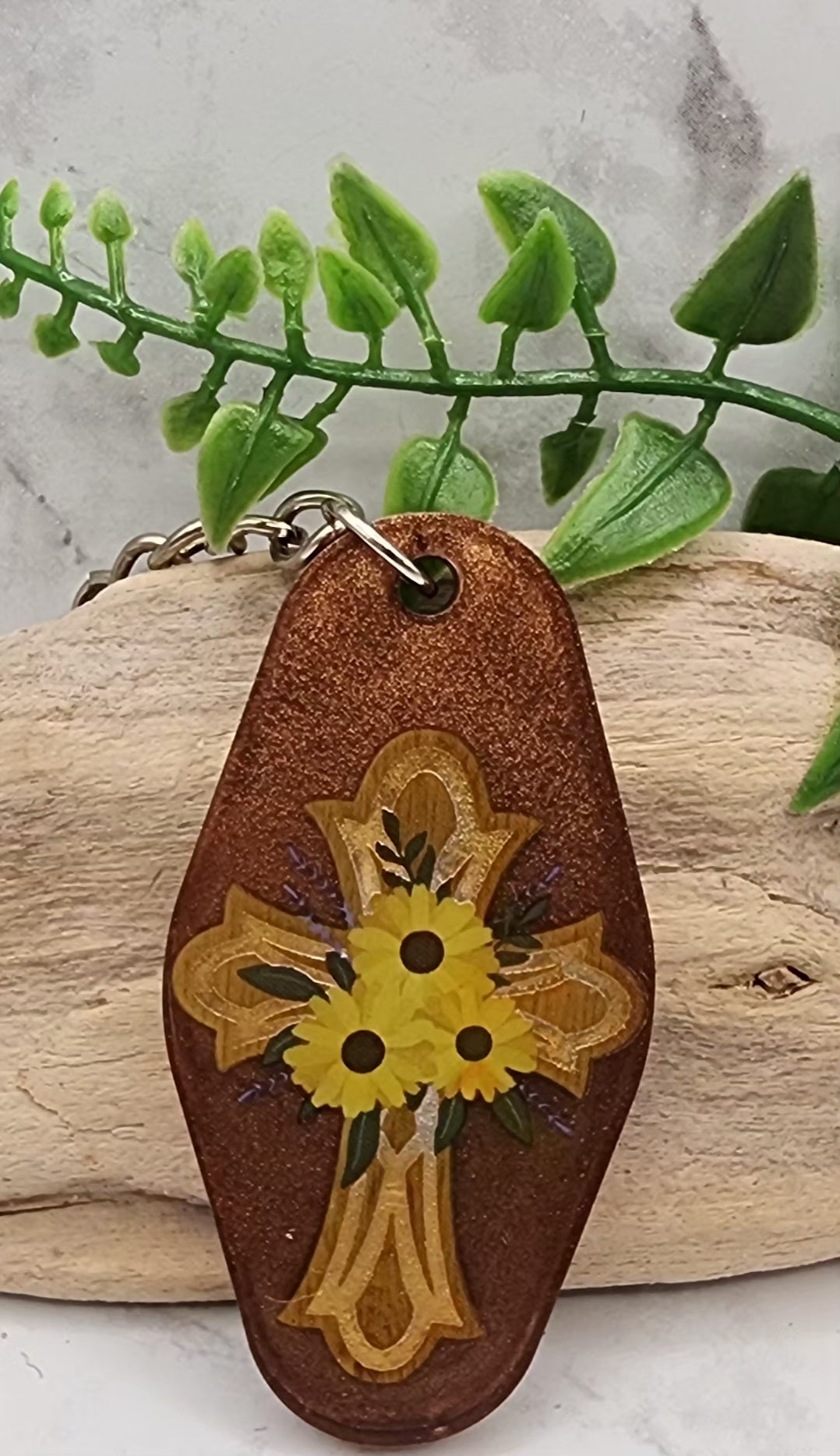 Yellow Daisy Cross Keychain