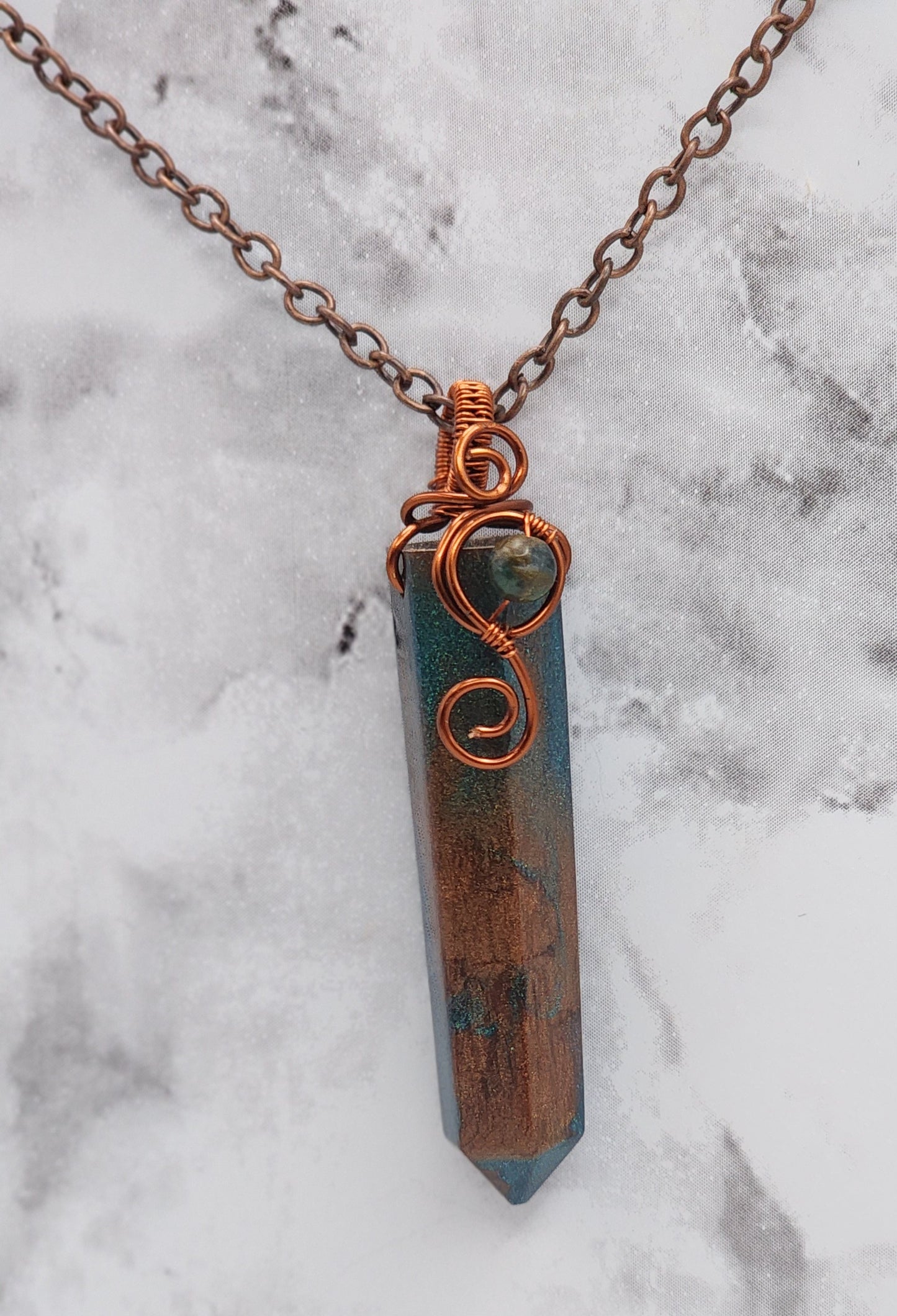 Seaside Glow Crystal Antique Copper Wire Wrapped Necklace