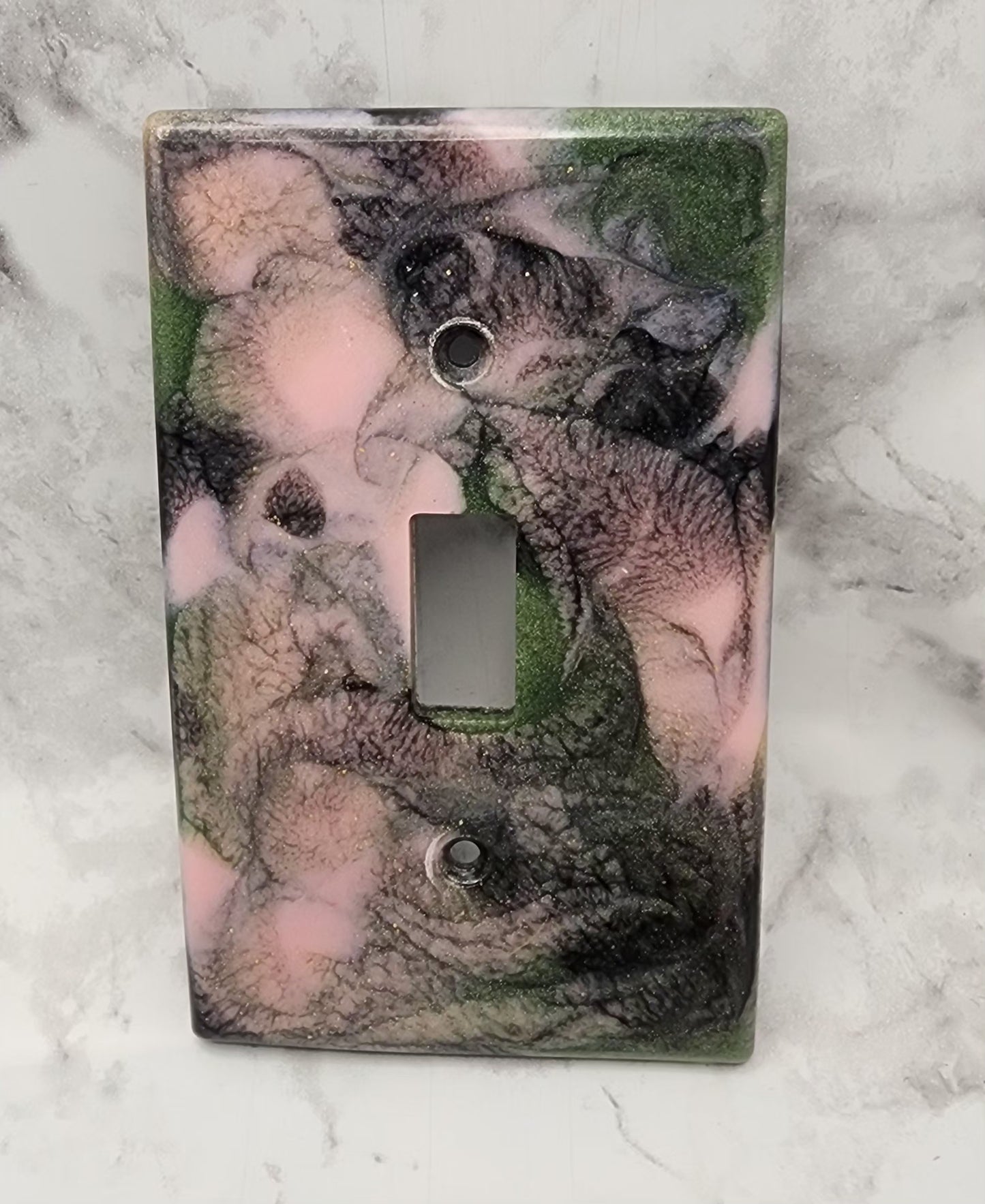 Pink/Green/Black Marble Resin Light Switch Cover