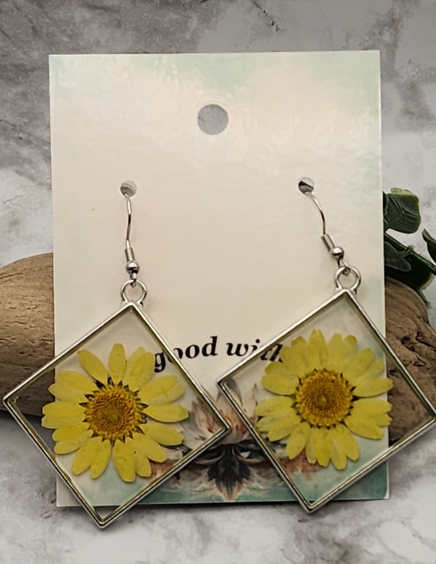 Dried Pressed Daisy Flower Resin Earrings