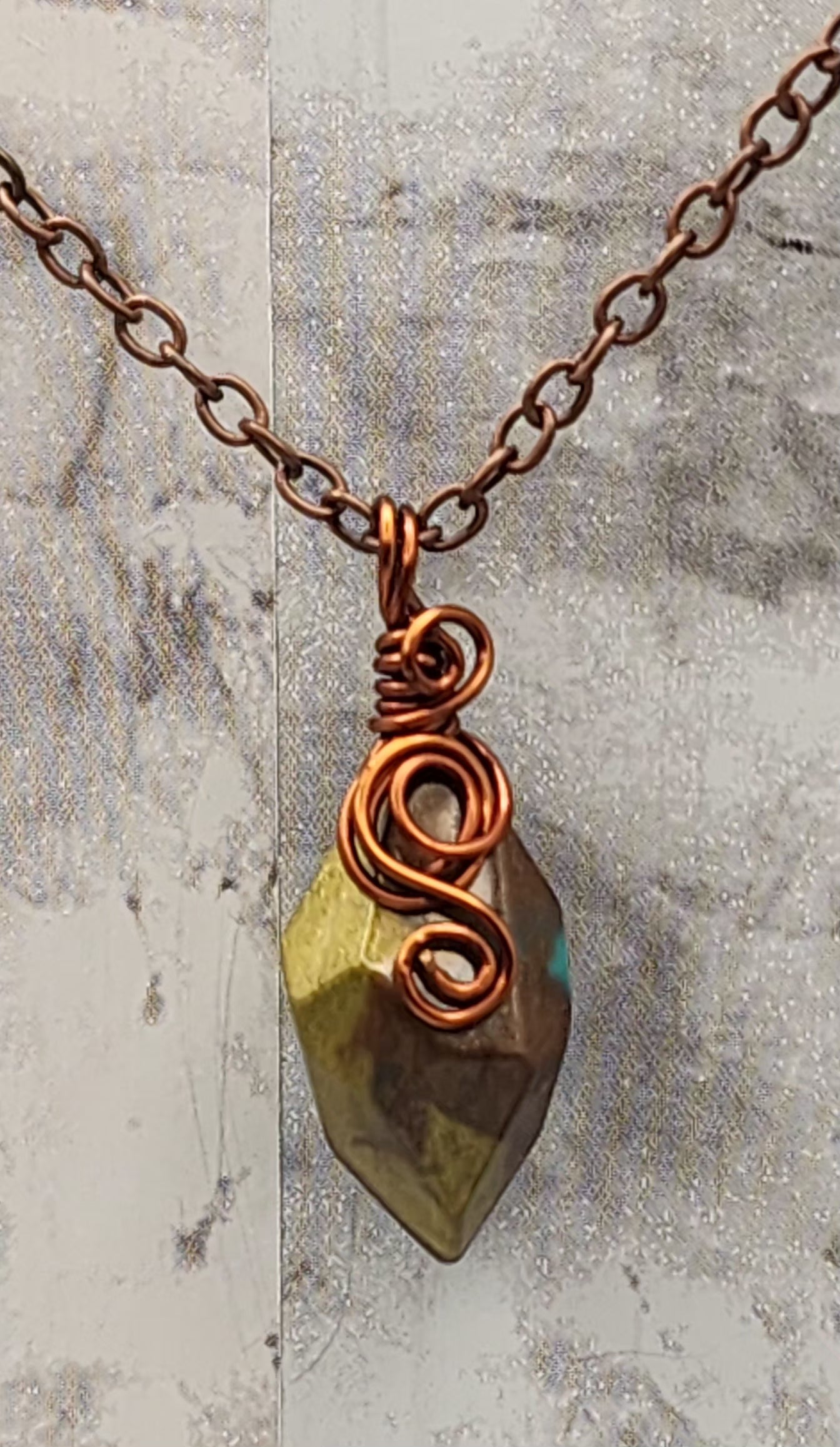 Mossy Dreams Crystal Antique Copper Wire Wrapped Necklace