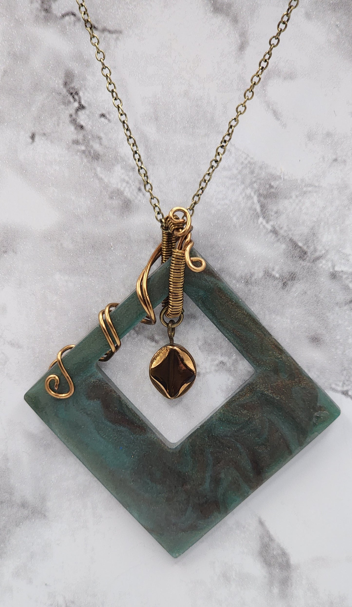 Verdant Glow Vintage Bronze Wire Wrapped Necklace