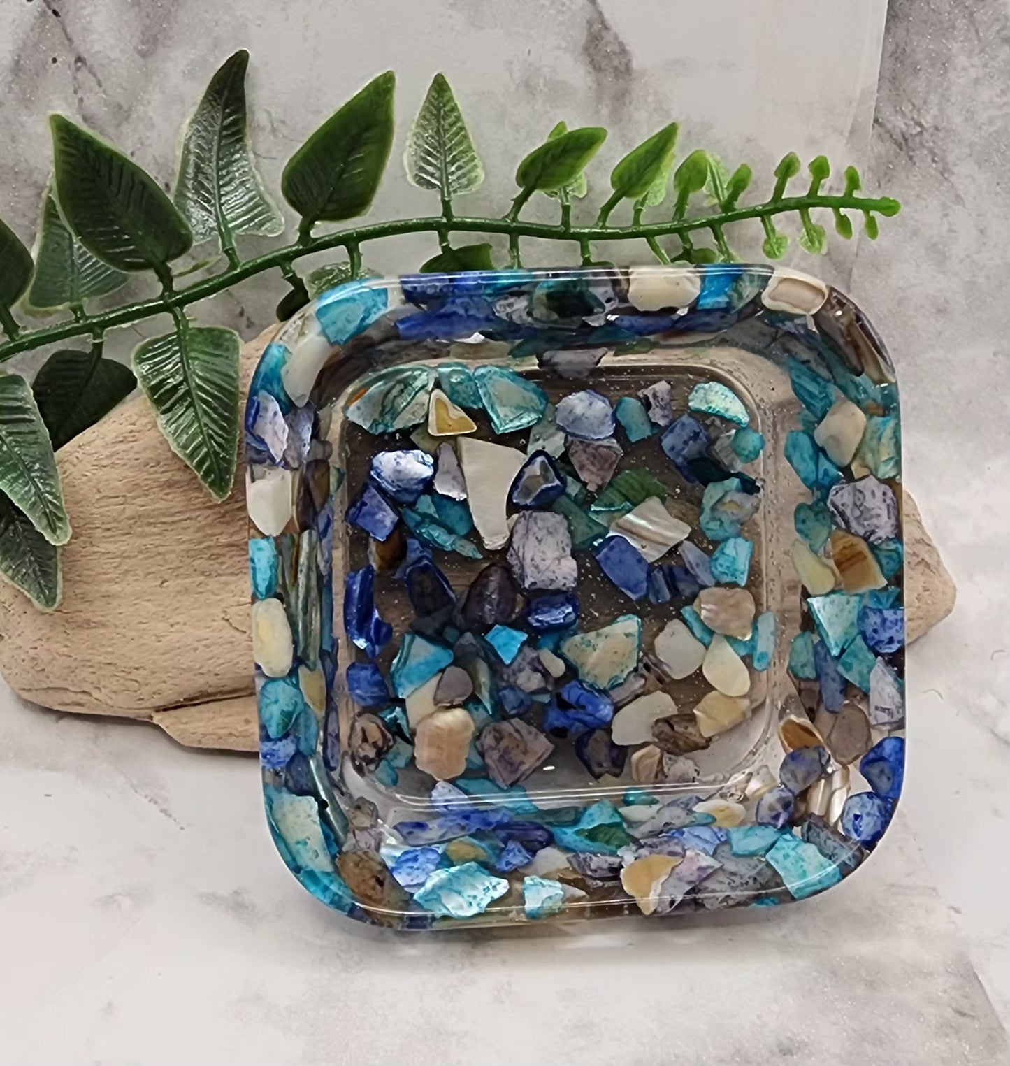 Blue Mosaic Tile Square Trinket Dish