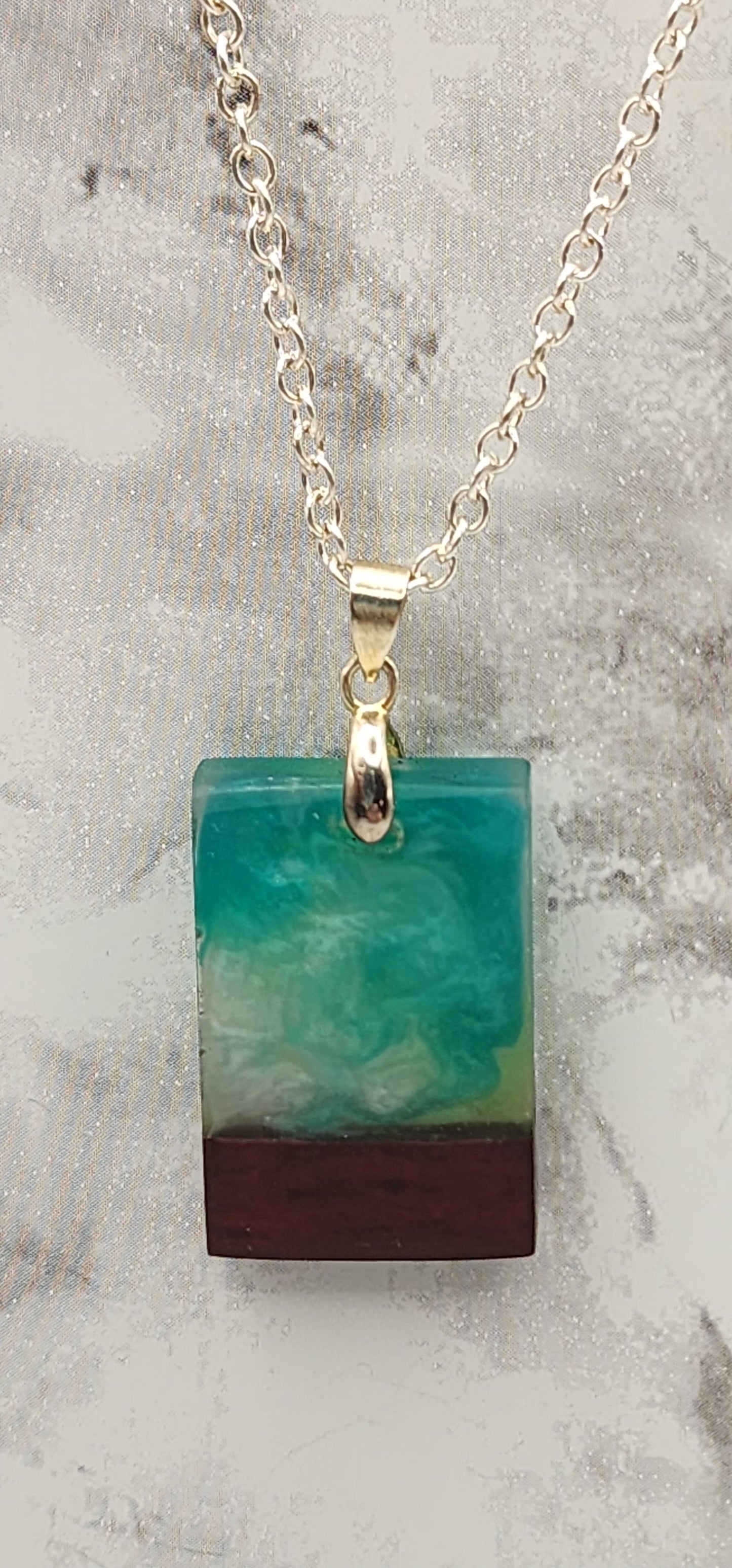 Teal Tranquility Resin and Wood Necklace