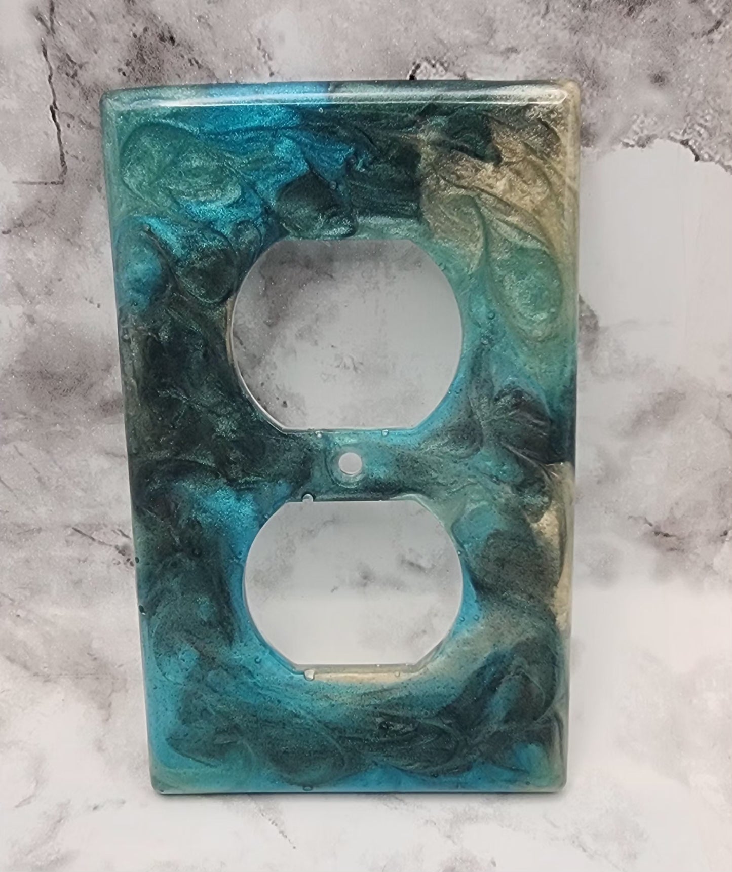 Green/Black/Gold Marble Resin Outlet Cover