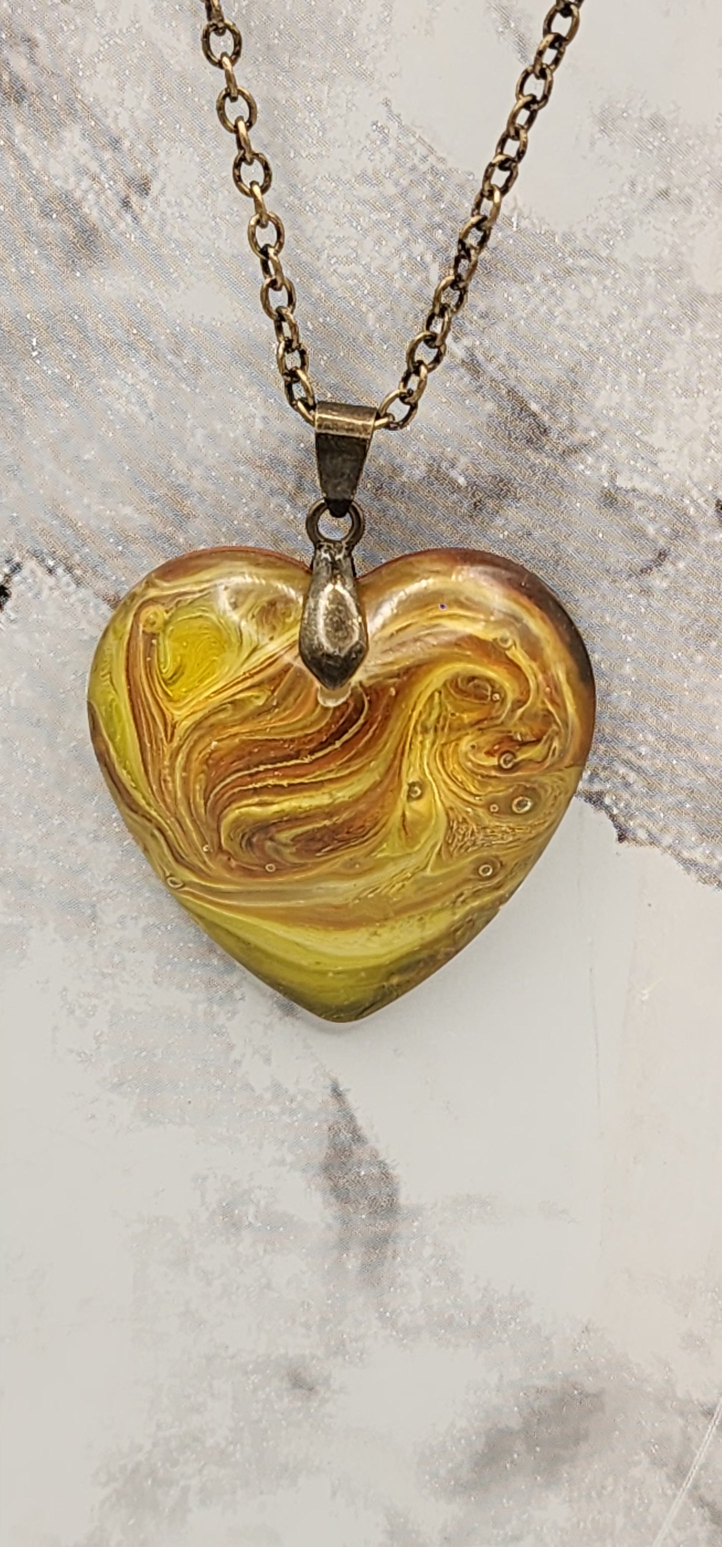 Marigold Glow Resin Heart Necklace