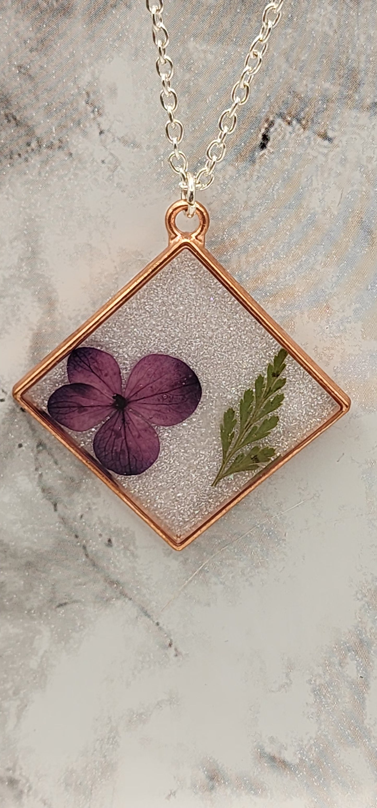 Dried Pressed Purple Flower Resin Necklace