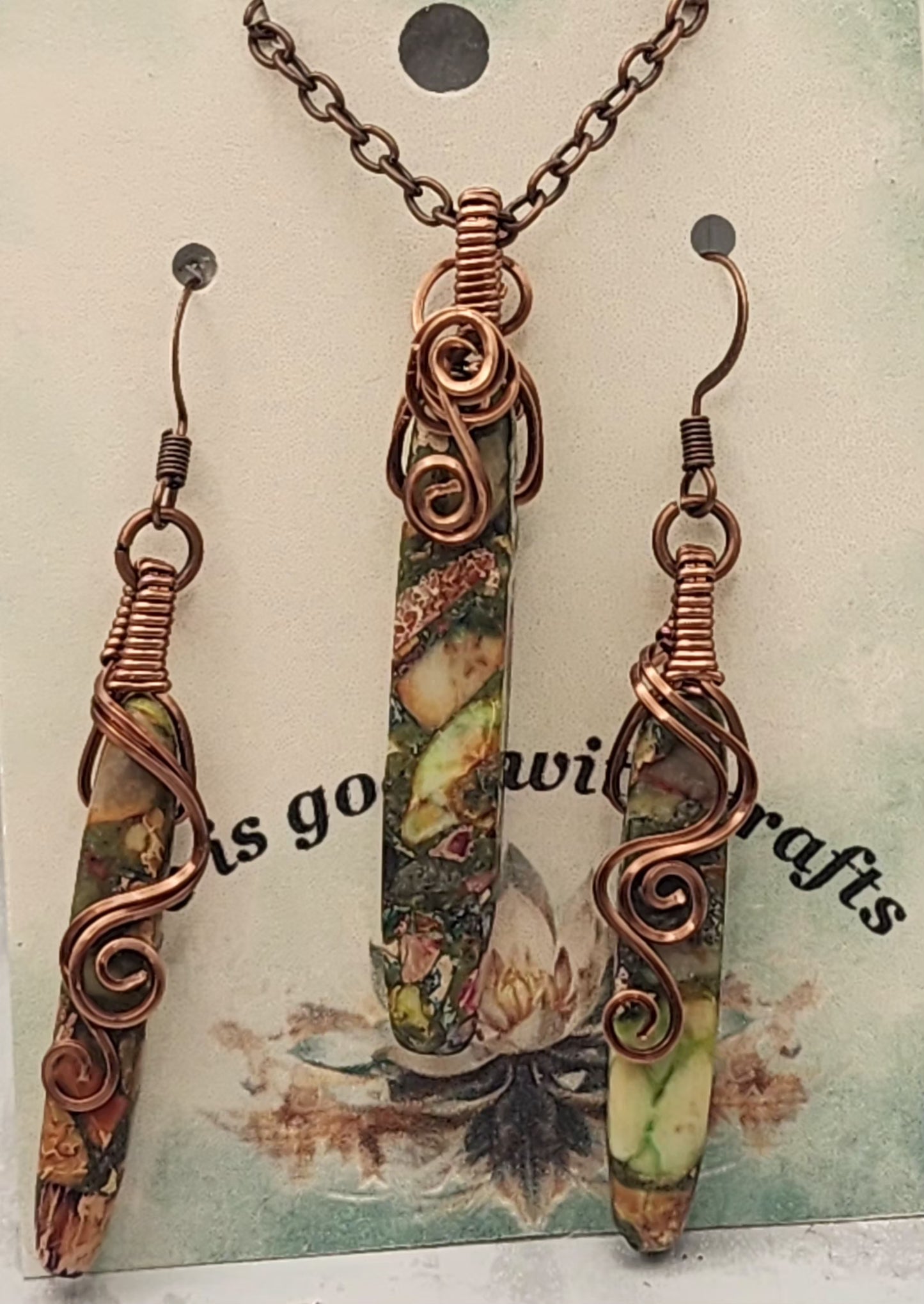 Earth's Embrace Antique Copper Wire Wrapped Earrings and Necklace Set