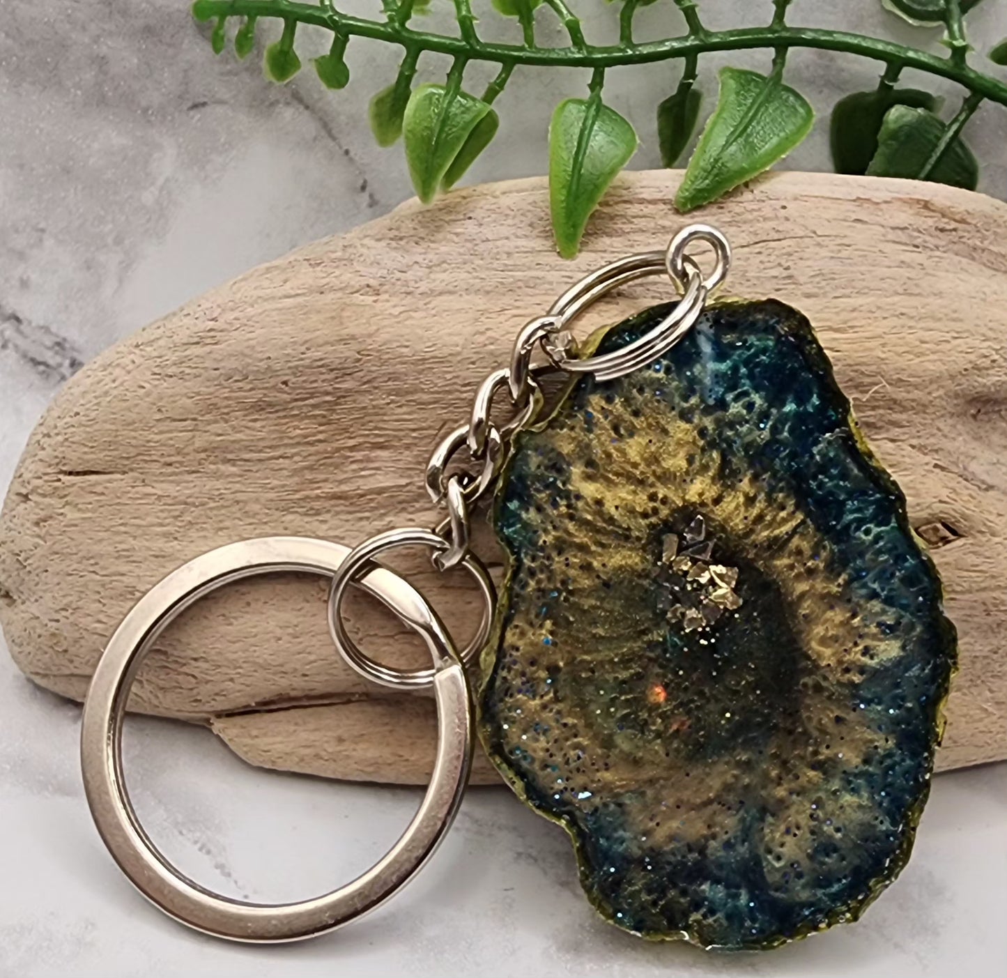 Teal Essence Geode Keychain