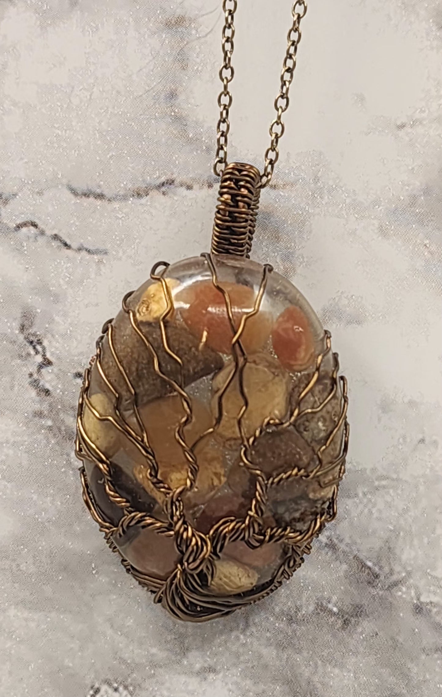 Riverstone Elegance Tree Of Life Vintage Bronze Wire Wrapped Necklace