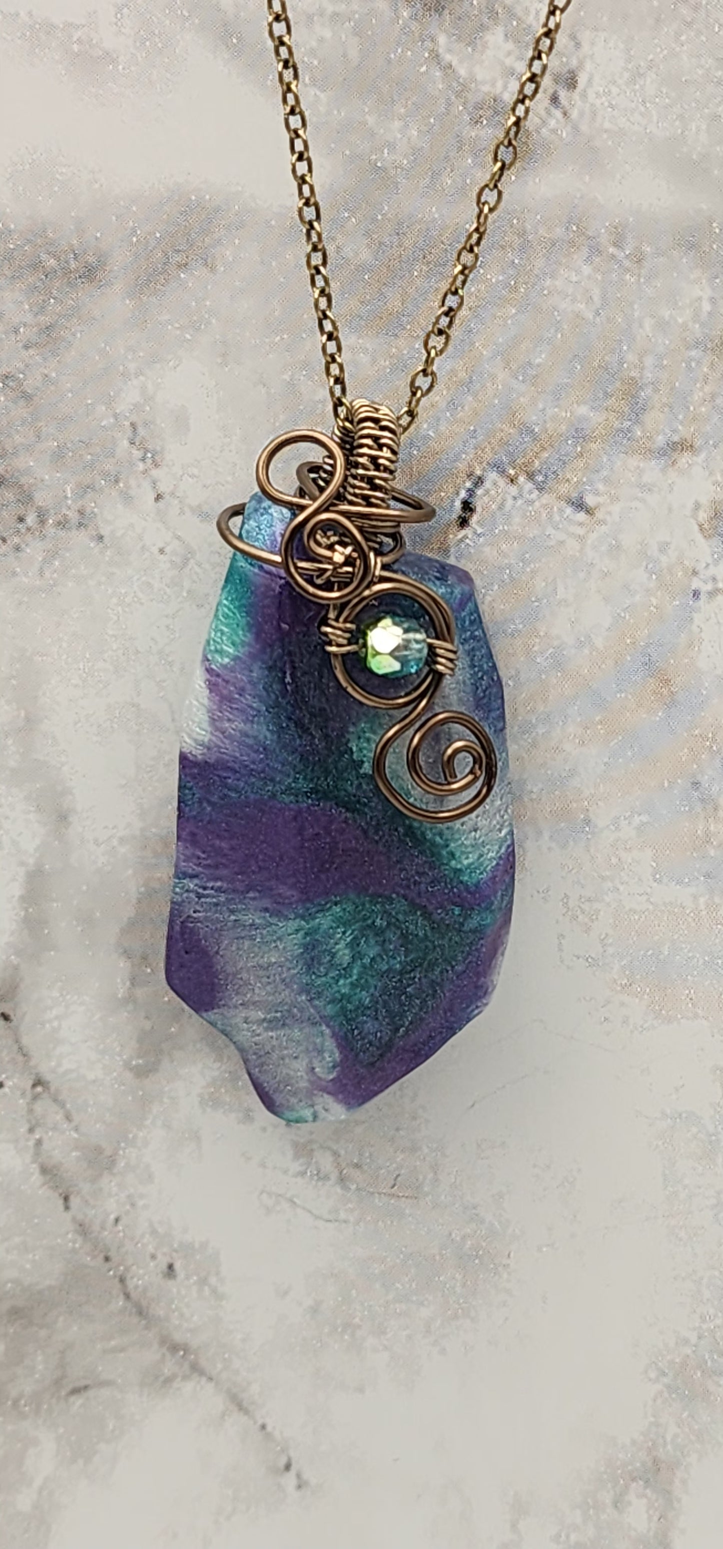 Orchid Elegance Vintage Bronze Wire Wrapped Necklace