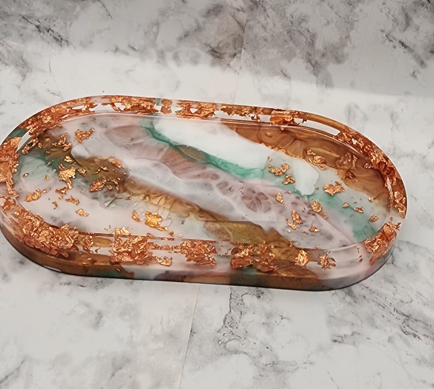 Marble with Copper Flakes Resin Vanity Tray
