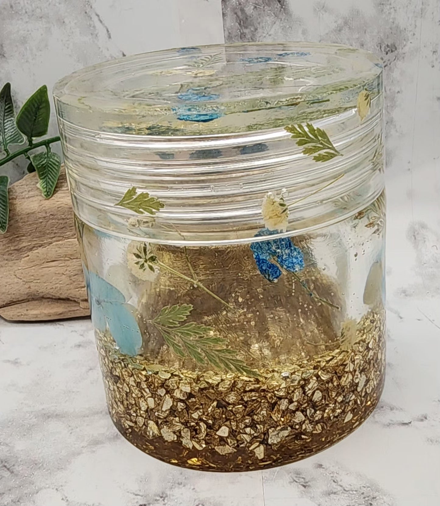 Dried Flowers and Gold Flakes Jar with Lid