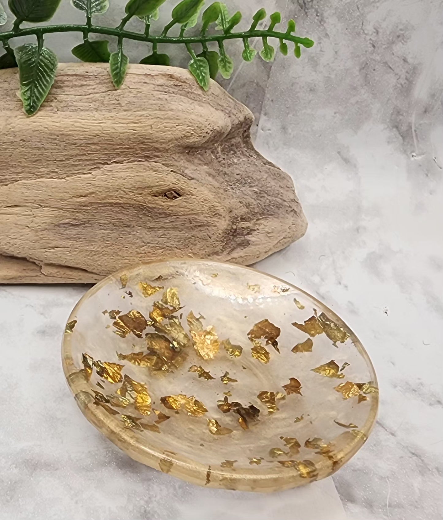 Gold Flake Round Trinket Dish