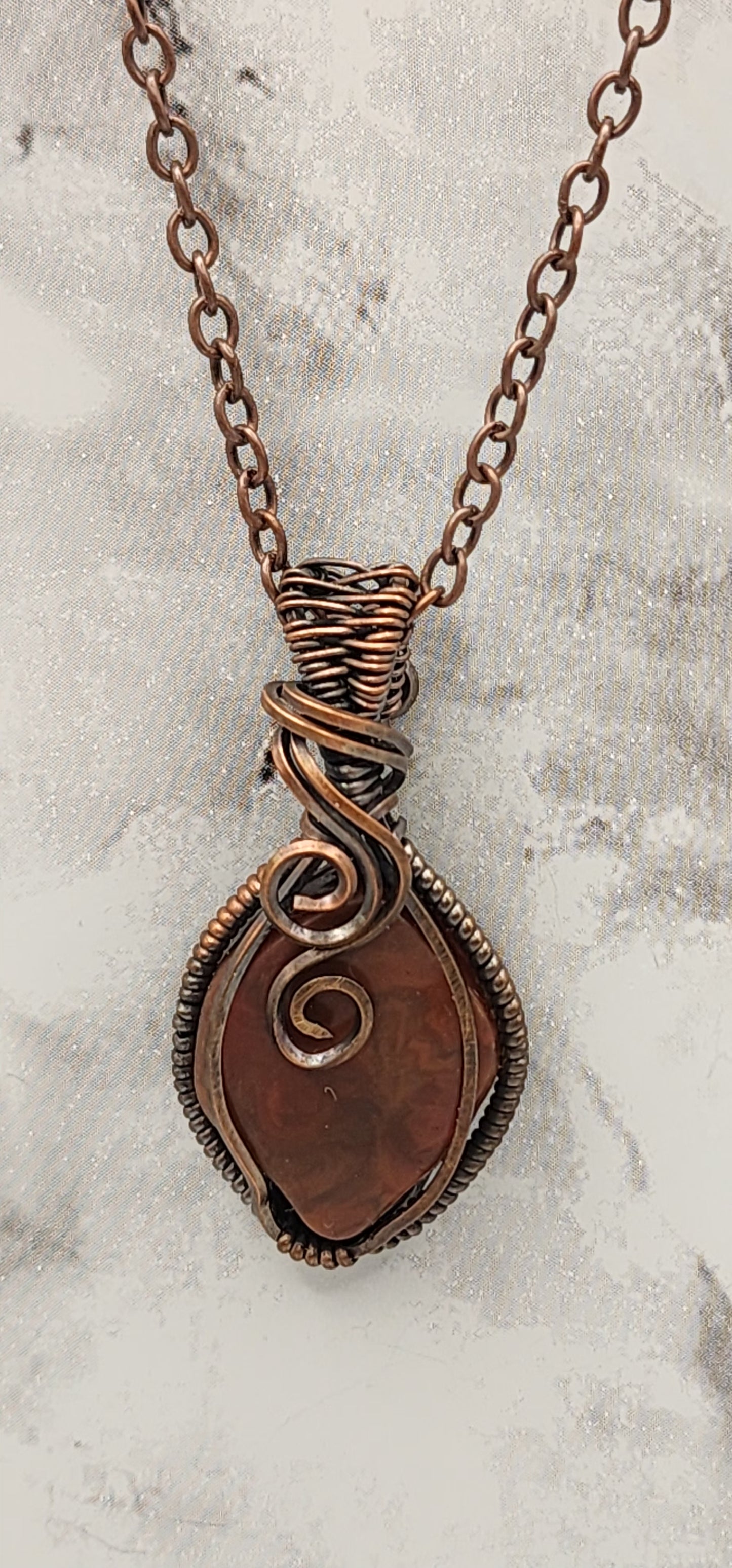 Sunset Flame Antique Bronze Wire Wrapped Necklace