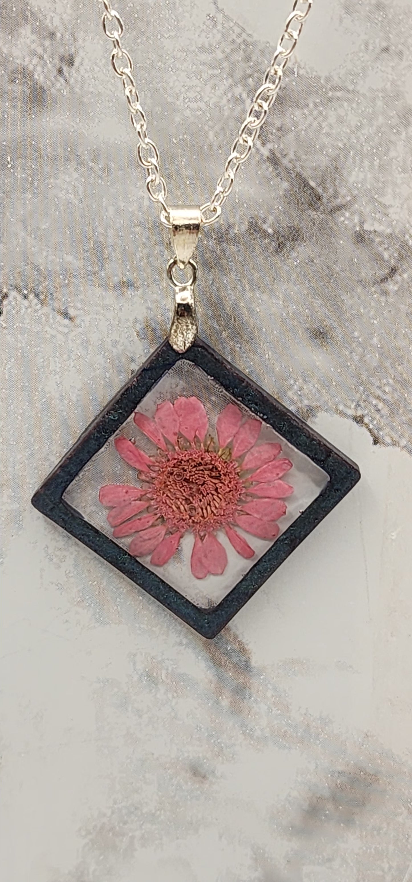Dried Pressed Pink Flower Resin Necklace