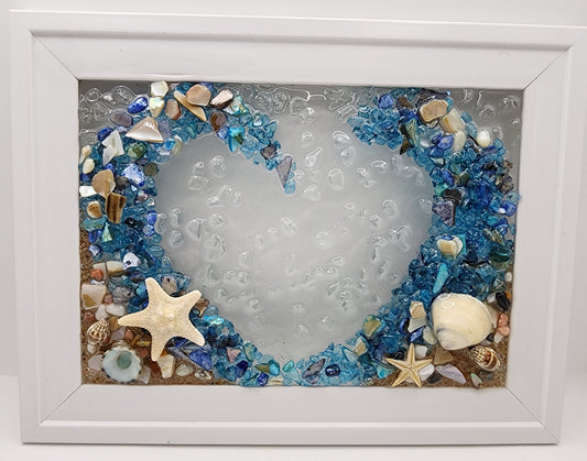 Beach wave heart glass art picture frame