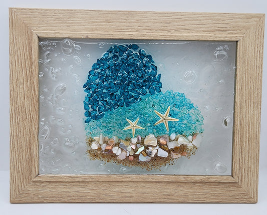 Beach Heart glass art picture frame