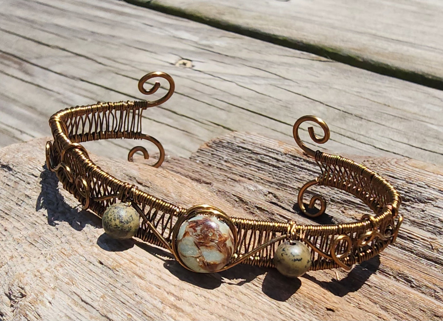 Mint Dyed Imperial Jasper Wire Wrapped Bracelet