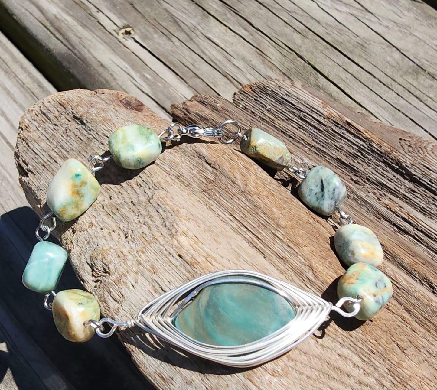 Imperial Jasper Serpentine Herringbone Wire Weaved Bracelet