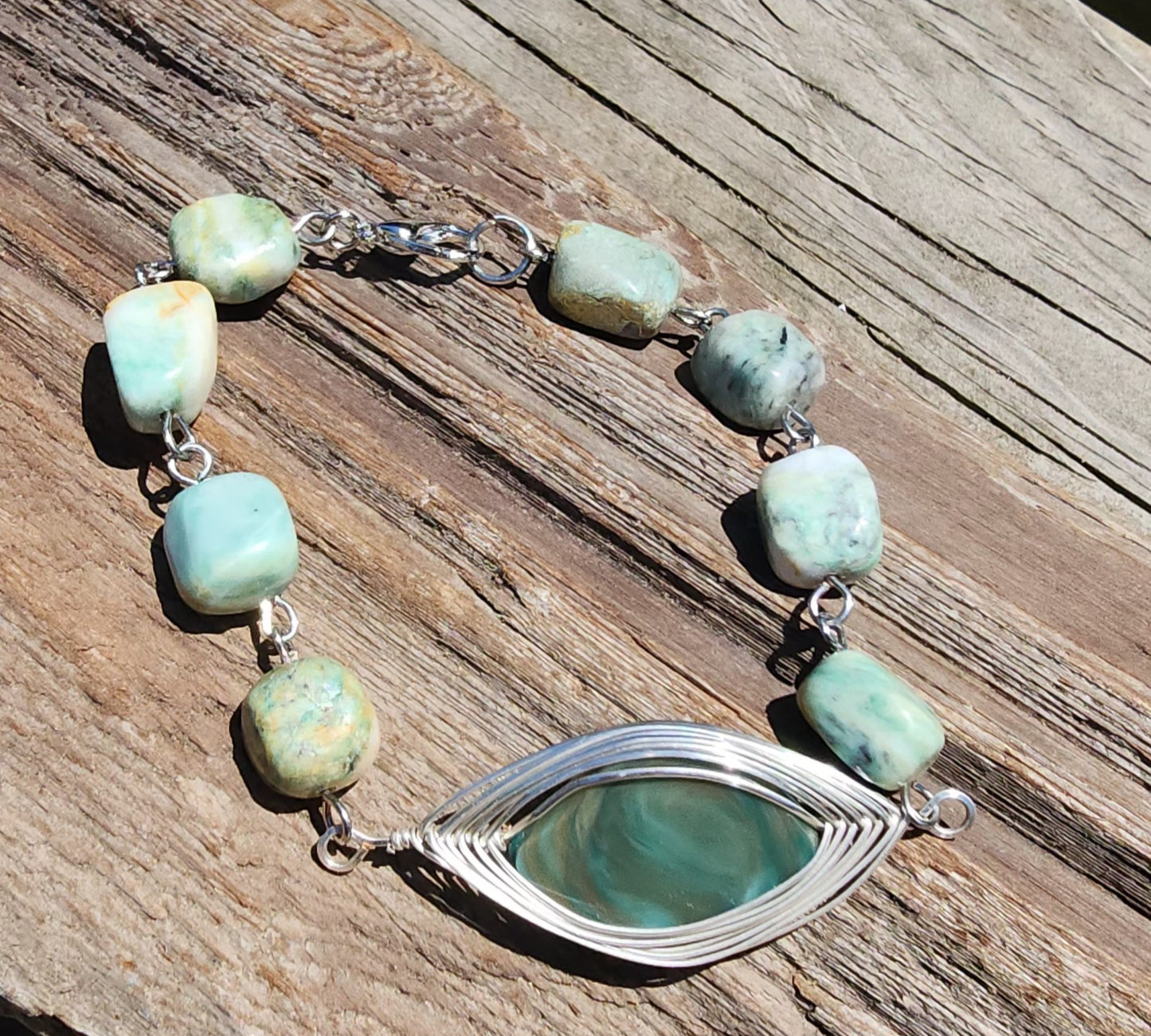 Imperial Jasper Serpentine Herringbone Wire Weaved Bracelet