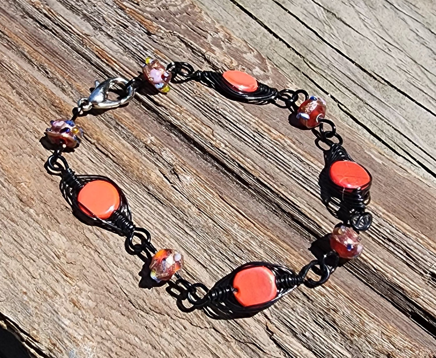 Coral Quartz Chain Linked Wire Wrapped Bracelet