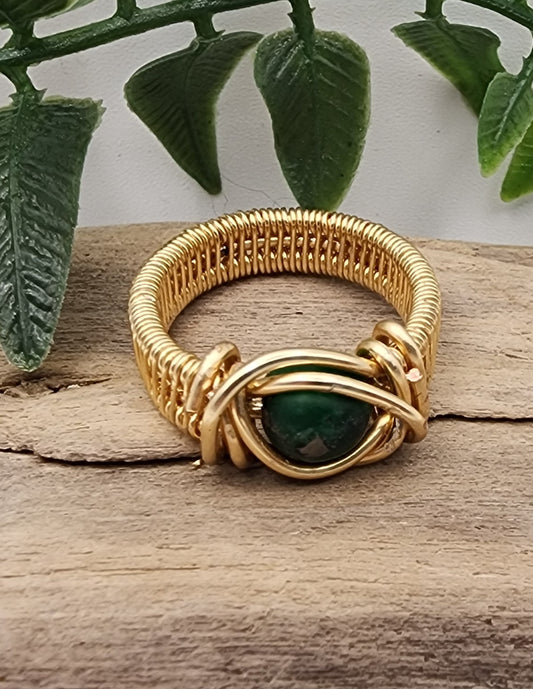 Malachite gold wire wrapped ring