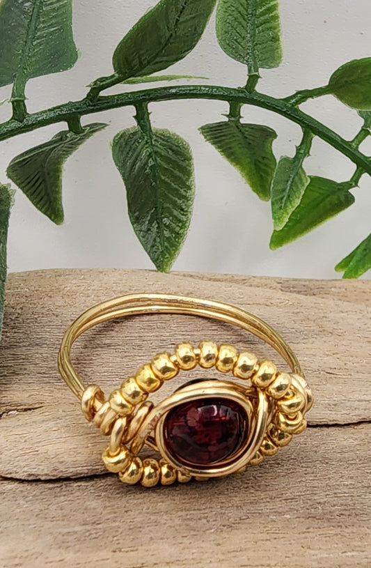Scarlet Dawn ring- gold wire wrapped