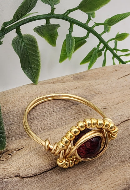 Scarlet Dawn ring- gold wire wrapped