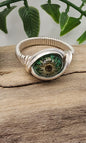 Green Daisy Ring- Silver wire wrapped