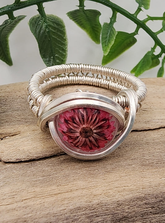 Pink Helichrysum Flower Ring