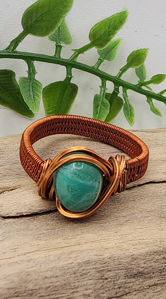 Victorian Seafoam antique copper wire wrapped ring