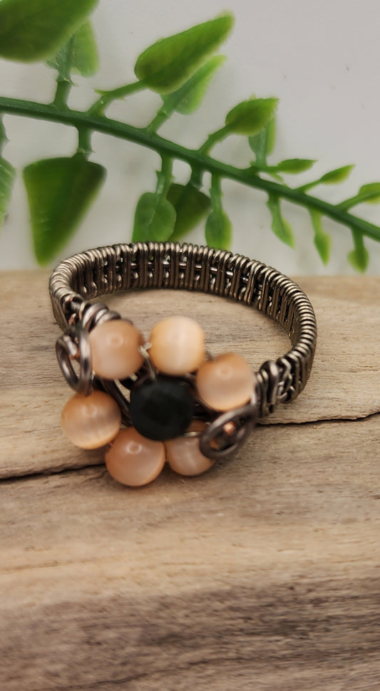 Pink Petal ring- Vintage Bronze wire wrapped