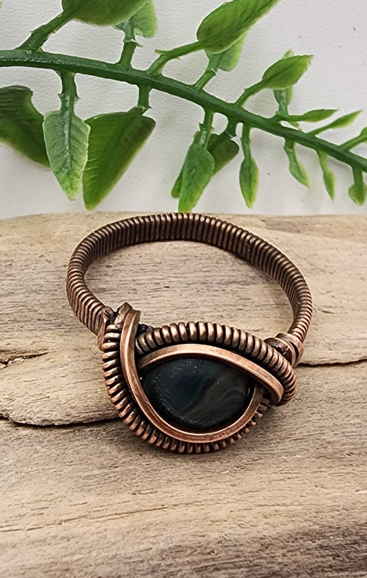Emerald Abyss Vintage Bronze Wire Wrapped Ring