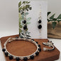 Obsidian Crystal Eclipse – Silver Wire Wrapped Jewelry Set