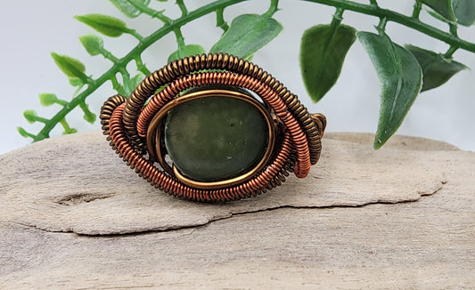 Sage Spiral Vintage Bronze and Copper wire wrapped ring
