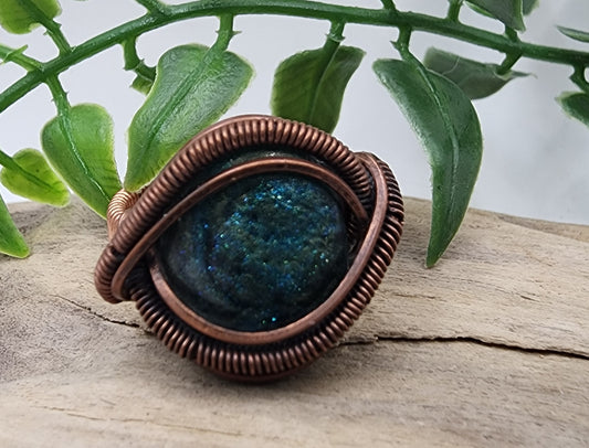 Vintage Waters ring wrapped in vintage bronze and copper wire
